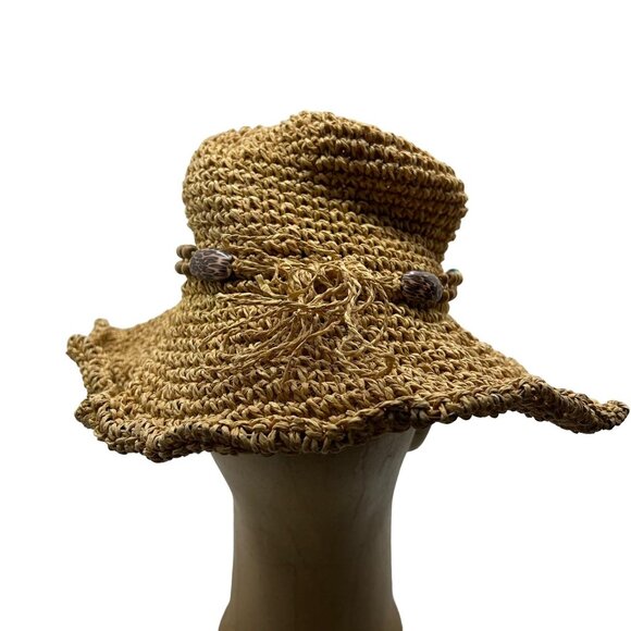 Saks Fifth Avenue Blue Women's OS Straw Hat Boho Hippie Floppy Wide Brim Woven - Picture 5 of 10